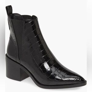 Steve Madden Glossy Black Croc Ankle Booties